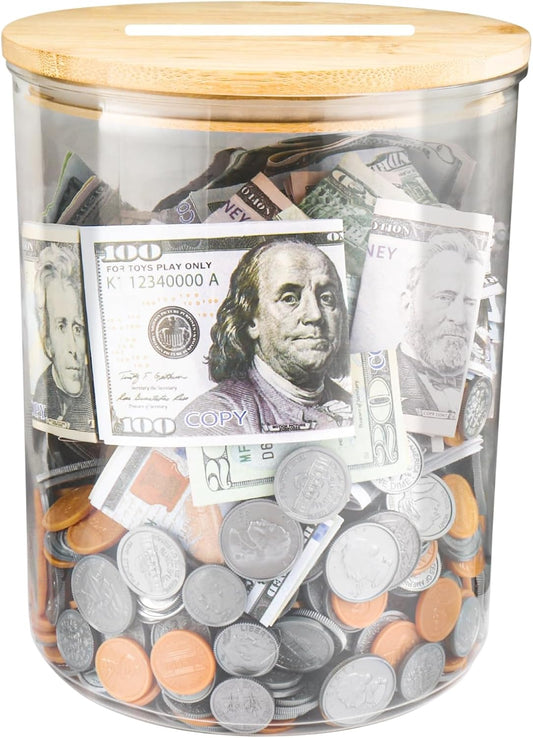 Yamahiko Large Clear Coin Bank Jar with Slotted Lid, 7/8 Gallon Reusable Money Tip Change Savings Coin Jar for Coin or Raffle Ticket, Big Clear Money Coin Tip Piggy Change Bank Box for Adults Teens