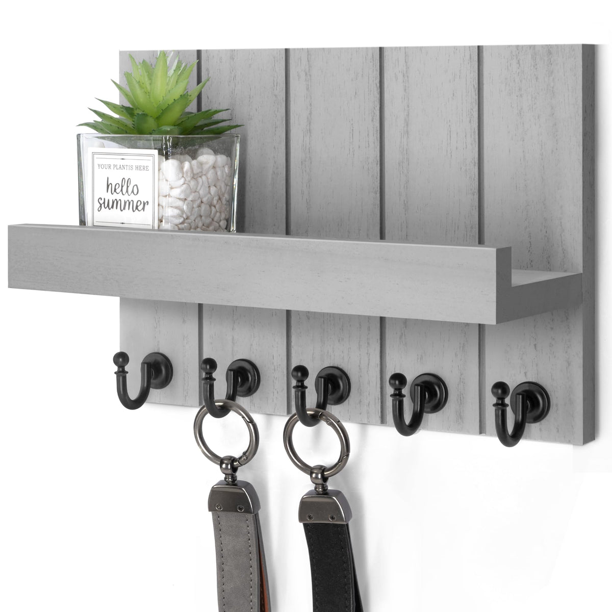 Rebee Vision Key Holder Wall Mount with 5 Key Hooks for Entryway, White