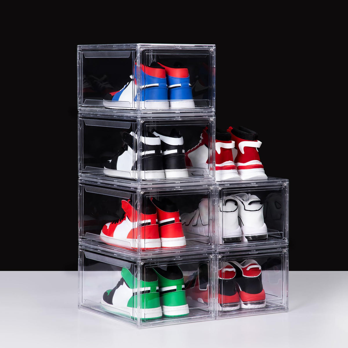12 Pack Acrylic Shoe Boxes, Ultra Clear Shoe Boxes Stackable, Shoe Storage Box Sneaker Storage for Sneakerhead, Foldable Shoe Organizer with Magnetic Door, Professional Shoe Display Fits US Size 15