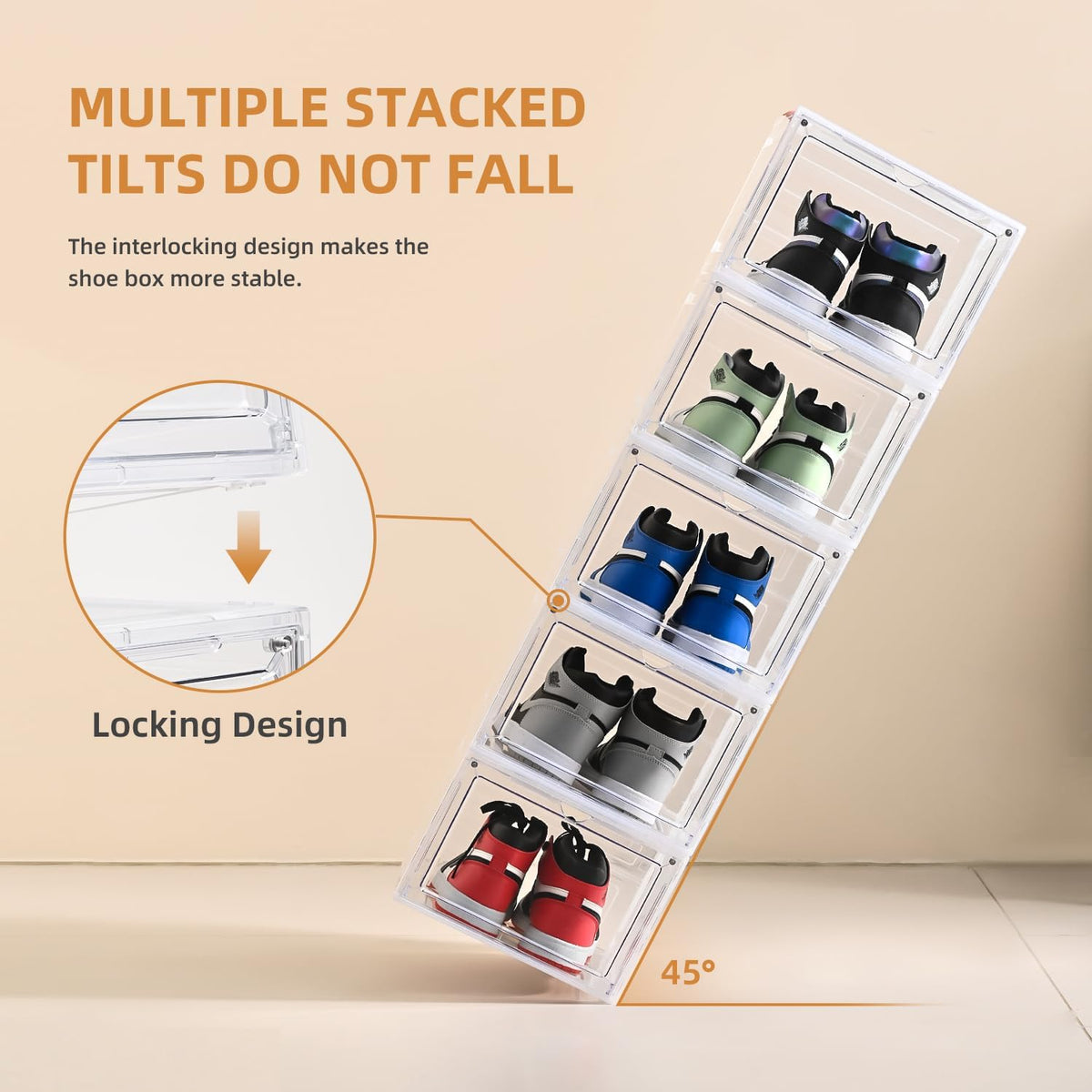Shoe Organizer,Thicken & Sturdy Shoe Boxes with Magnetic Door,Stackable Plastic Shoe Storage Boxes Containersfor Sneakers,13.5" x 10.5" x 7.4" (Clear, 12 Pack)
