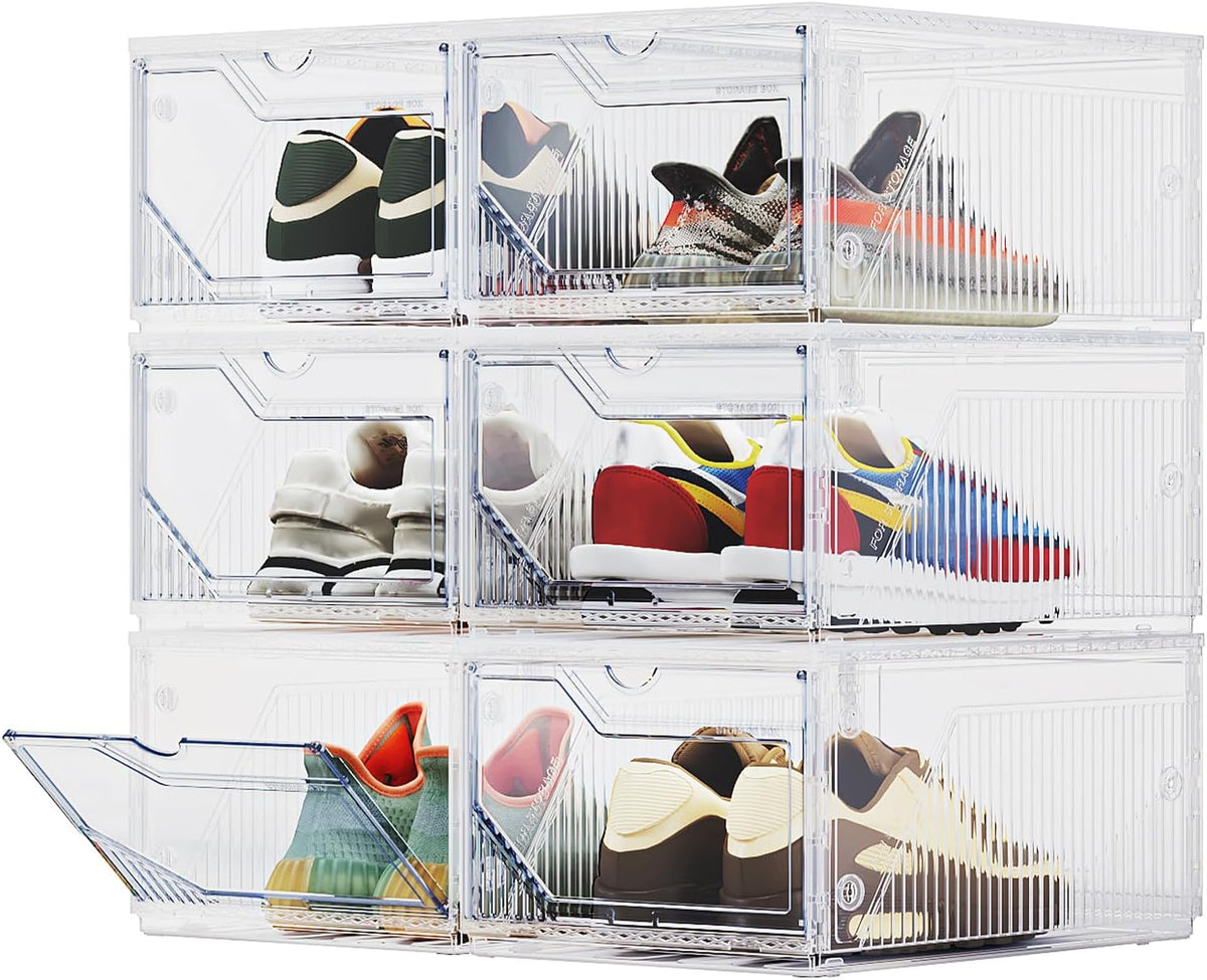 BROVIEW XX-Large Shoe Sneaker Storage Boxes for Size 14, 6 Pack Shoe Boxes