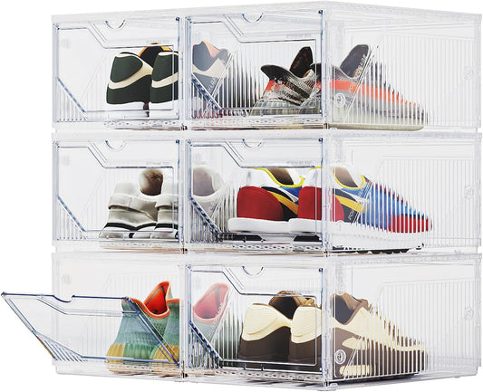 BROVIEW XX-Large Shoe Sneaker Storage Boxes for Size 14, 6 Pack Shoe Boxes