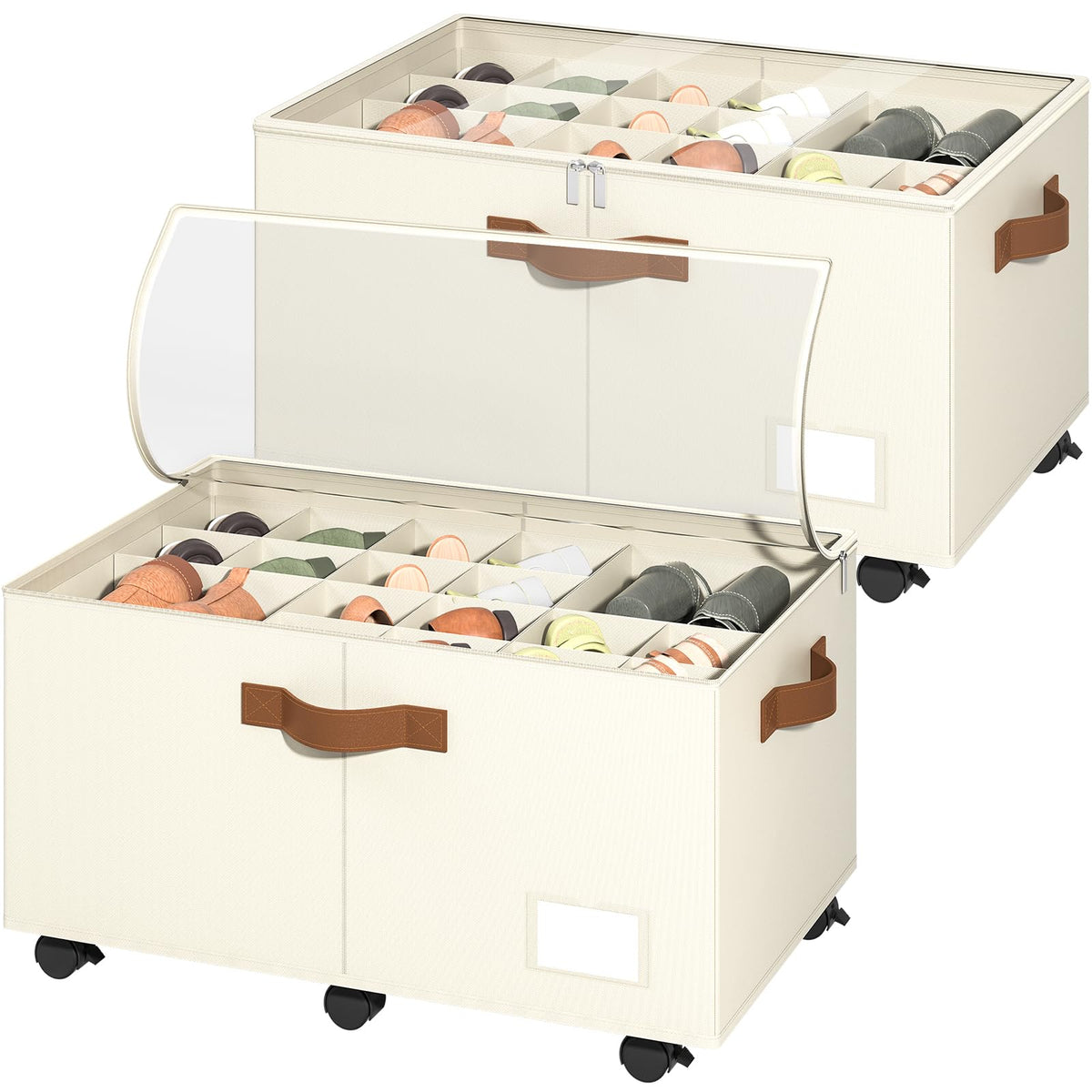 Foyego Shoe Organizer for Closet, Shoe Storage with Wheels, Beige