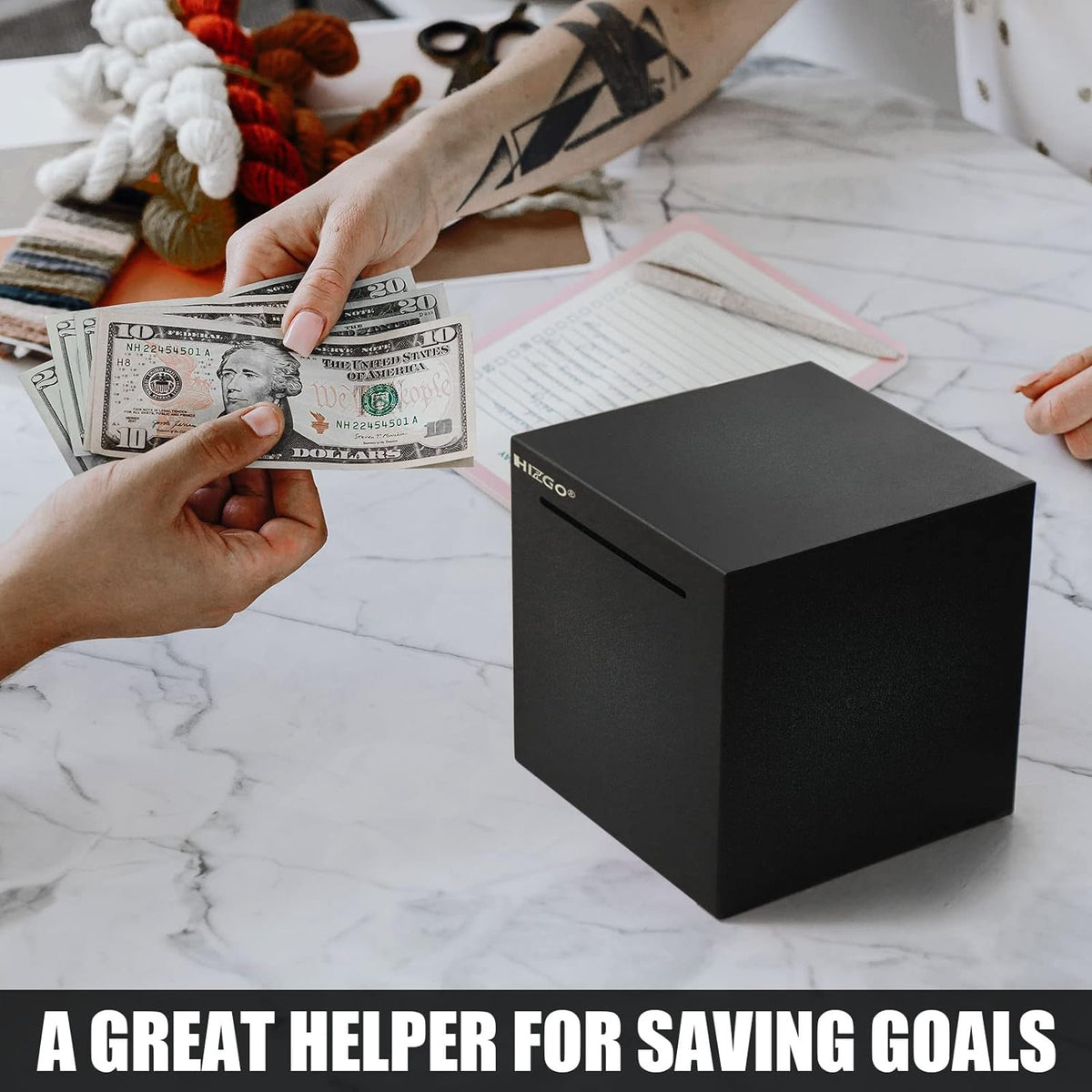 hizgo Adults Piggy Bank, Stainless Steel Bank Must Break Open, Black 4.72"