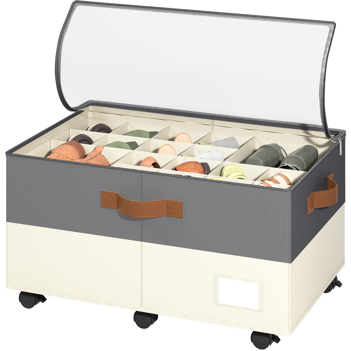 Foyego Shoe Organizer for Closet, Shoe Storage with Wheels, Beige