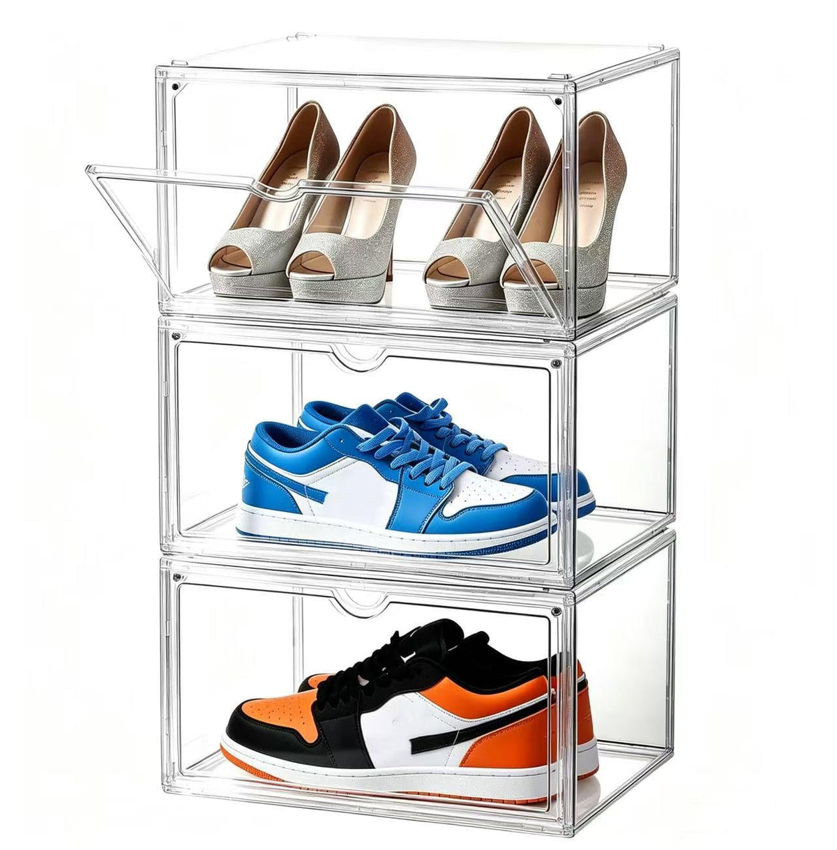 Sneaker Shoe Display Case,Shoe Box with Clear Magnetic Door,Thicken & Sturdy Organizer Containers Stackable,Fit Shoe Size Up to US 14 (X-Large) (X-Large)