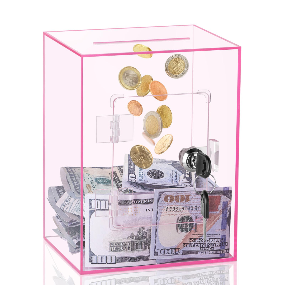 Clear Piggy Bank with Lock & Key for Adults Kids, Acrylic Money Saving Box