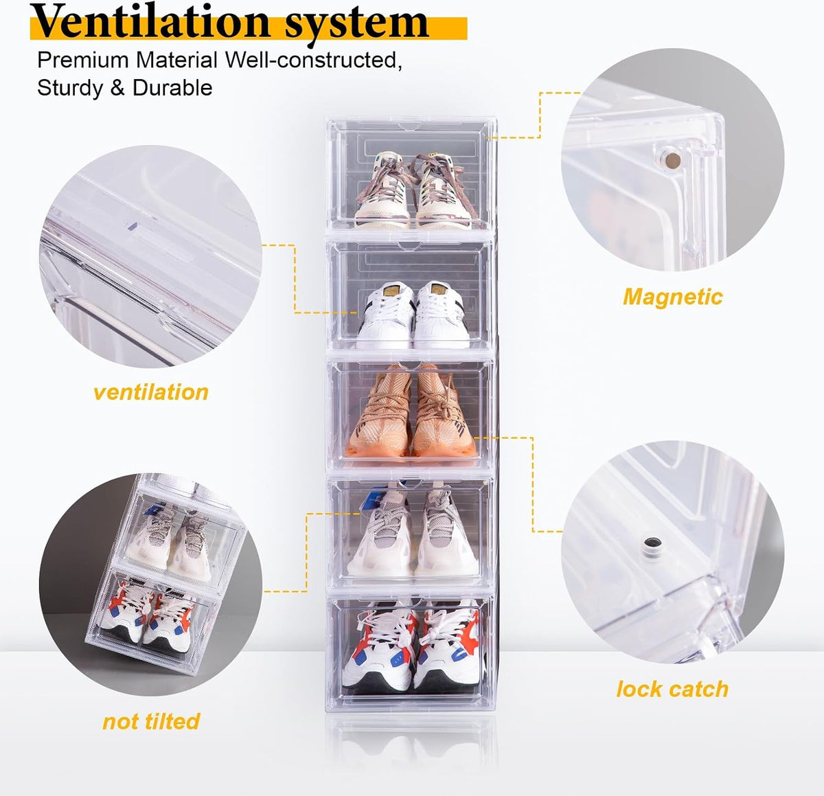Attelite Shoe Storage Boxes Stackable Clear Shoe Organizer,6 Pack Black