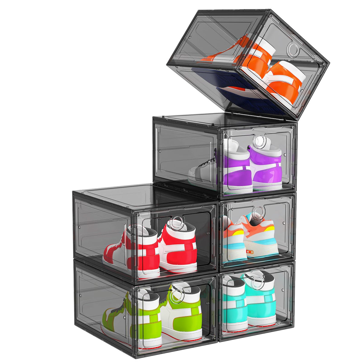 ARSTPEOE 6-Pack Clear Shoe Storage Boxes Magnetic Stackable