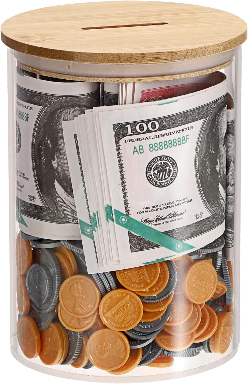 Laundry Room Coin Bank Jar with Money Slot and Wooden Lid for Adult