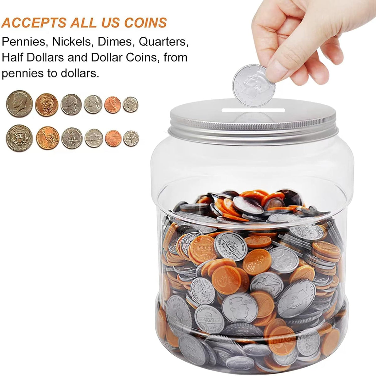 Yamahiko Large Clear Coin Bank Jar with Slotted Lid, Big Plastic Money Tip Change Savings Coin Jar for Piggy Bank or Raffle Ticket, Clear Money Coin Tip Piggy Change Bank Box for Adults Teens Kids