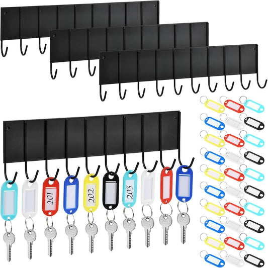 3 Pcs Magnetic Key Holder for Fridge with 30 Key Tags, No Drill Key Hooks Organizer for Wall, Strong Magnetic Utensil Holder for Fridge, Key Rack for Metal Door, Kitchen, Garage, Locker Storage