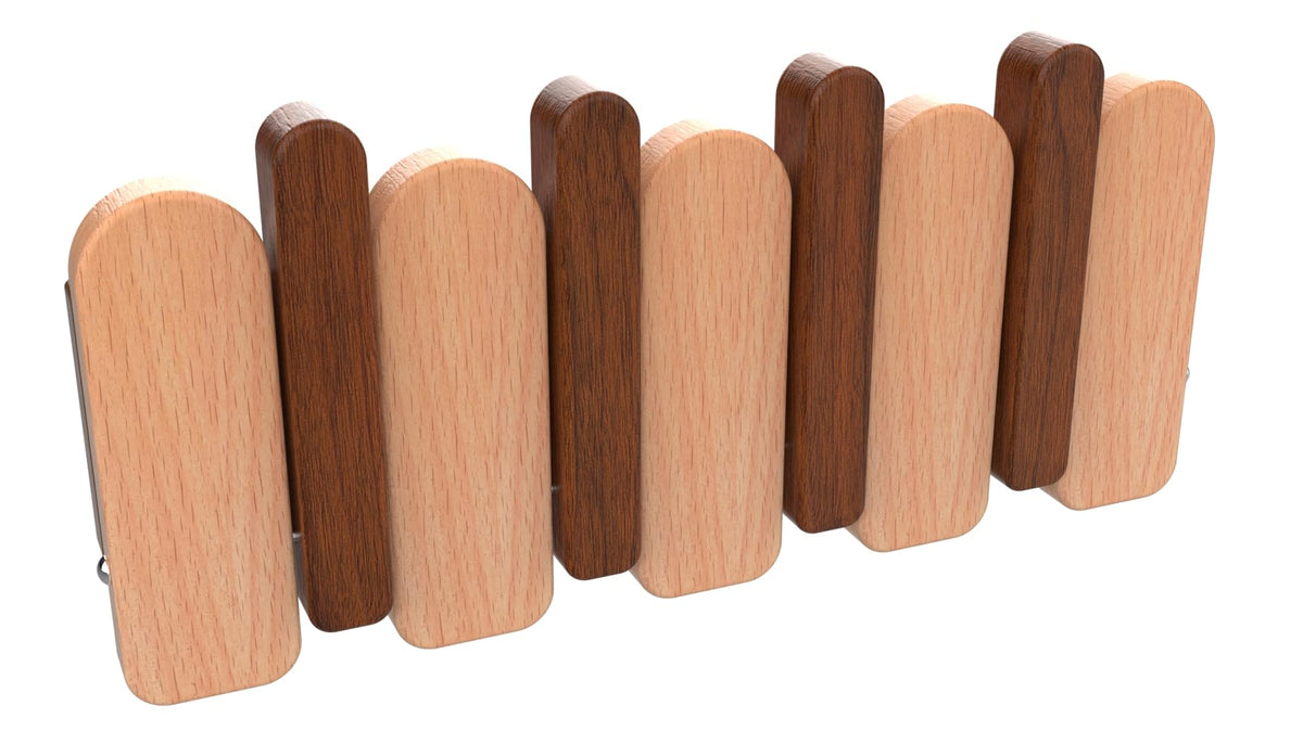 Paint Wood Wall Mounted Coat RackHooks Piano Key Hangers Natural Solid Wood Hanger Non-Woven Fabric Clothes Hangers for Closet, Kitchen, Bedroom, Bathroom, Entryway (Walnut-Beech, 8 Hooks)