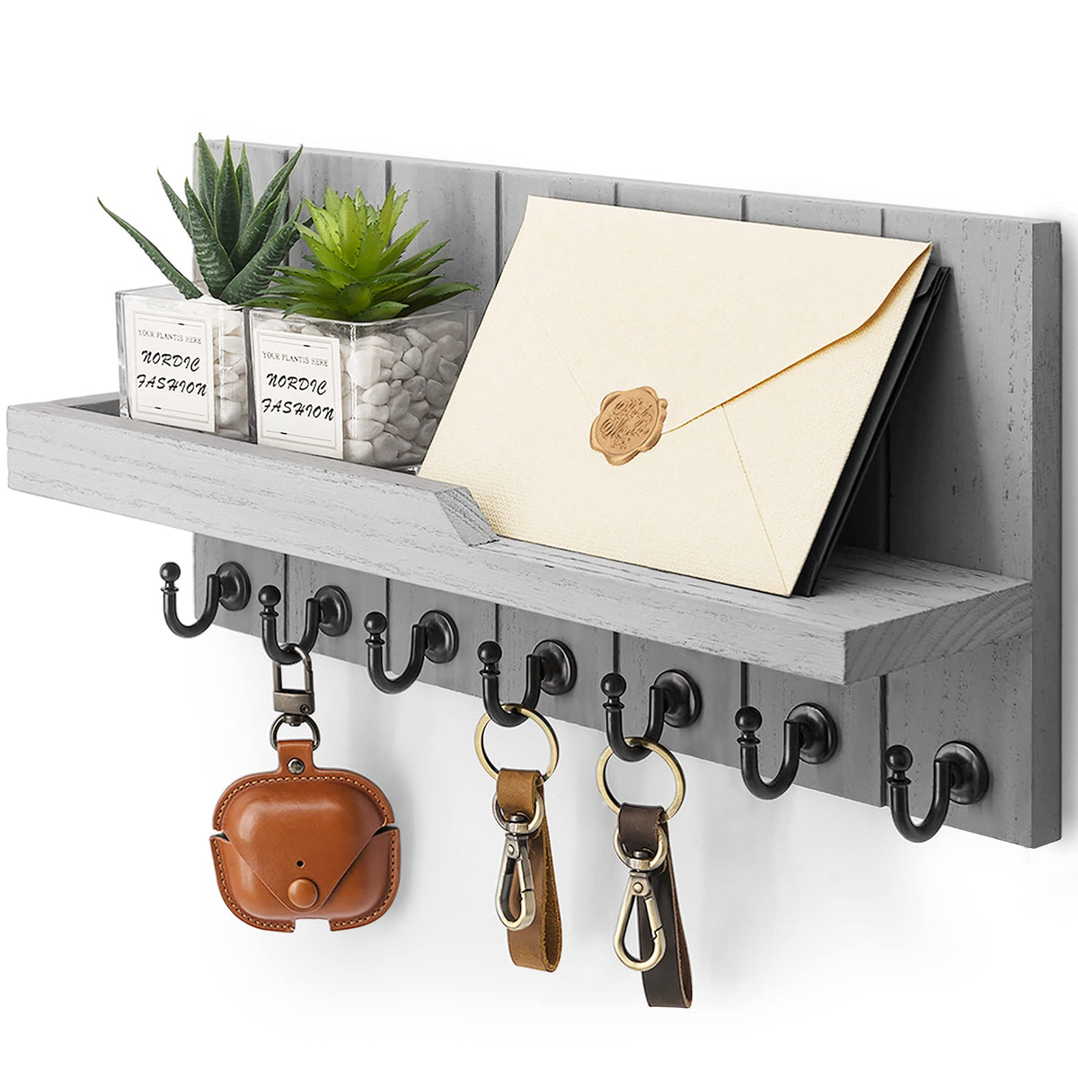 Rebee Vision Key Holder Wall Mount with 5 Key Hooks for Entryway, White
