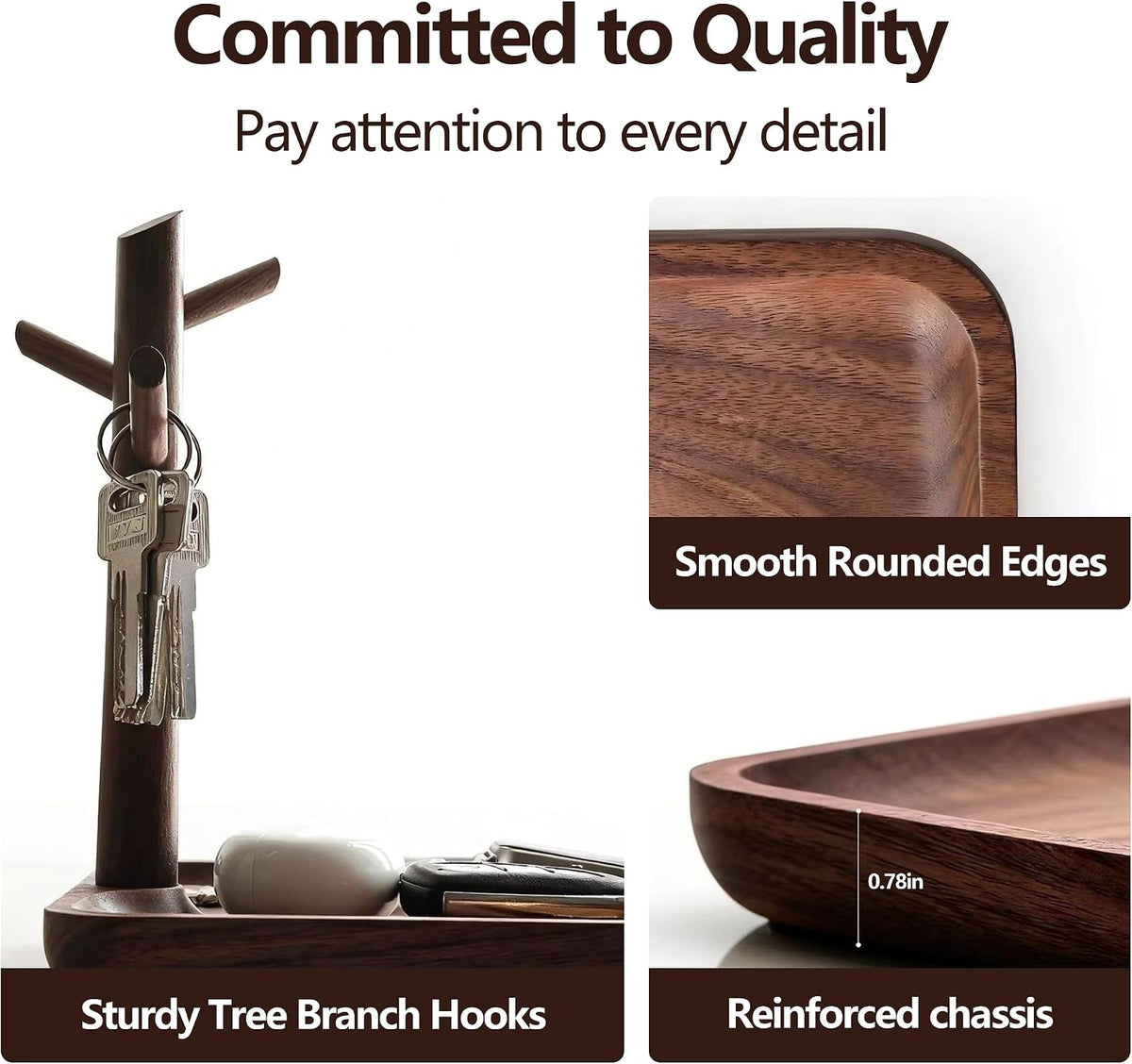 Solid Black Walnut Wooden Key Tray, Key Bowl for Entryway Table