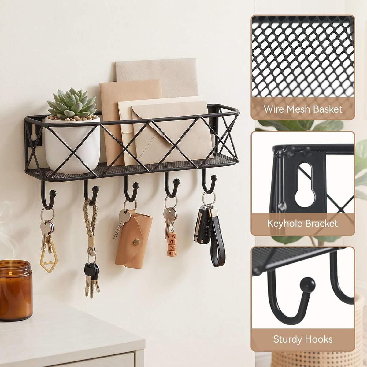 HappyHapi Key Holder Wall Mount, Metal Key Rack, 9.8”Lx2.1”Wx4.1”H