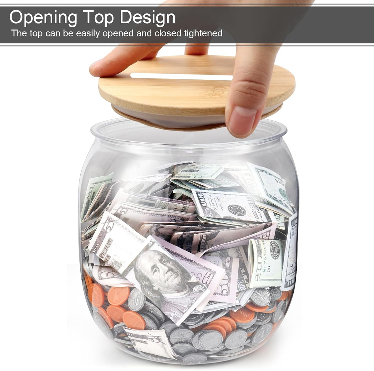 Yamahiko Large Clear Coin Bank Jar with Slotted Lid, Half Gallon Reusable Money Tip Change Savings Coin Jar for Coin or Raffle Ticket, Big Clear Money Coin Tip Piggy Change Bank Box for Adults Teens