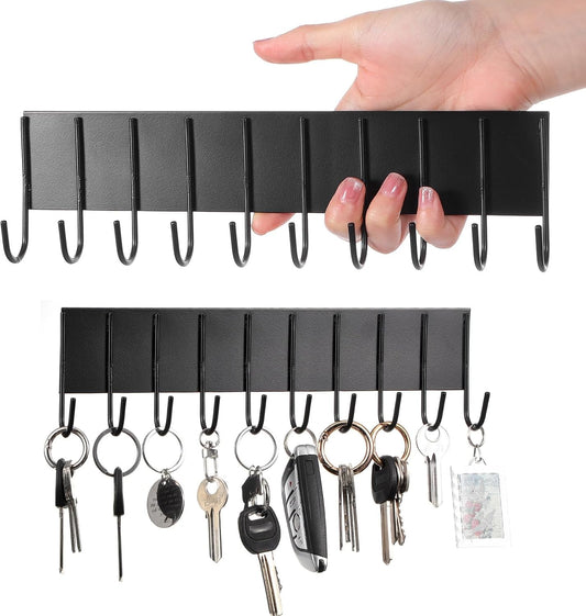 2 Pcs Magnetic Key Holder for Fridge with 10 Hooks, Magnetic Utensil Holder for Wall, Strong Magnetic Key Hanger Hooks Organizer, Magnent Key Rack for Kitchen Metal Door Garage Tools Towel Purse