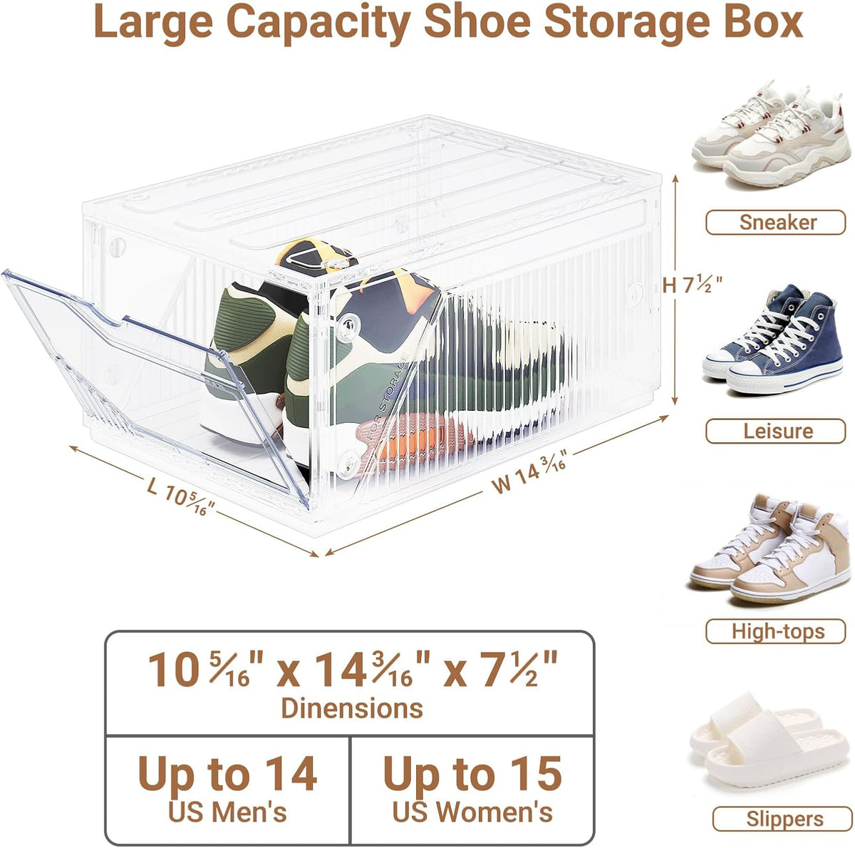 BROVIEW XX-Large Shoe Sneaker Storage Boxes for Size 14, 6 Pack Shoe Boxes