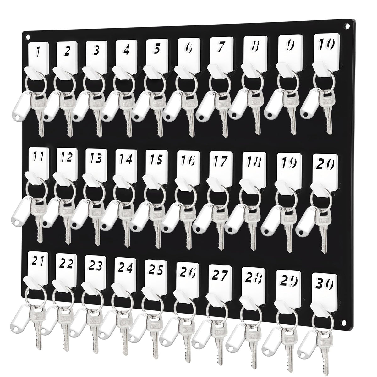 Beeveer Acrylic Key Holder Board with 30 Hooks, Wall Mount Organizer,Walnut