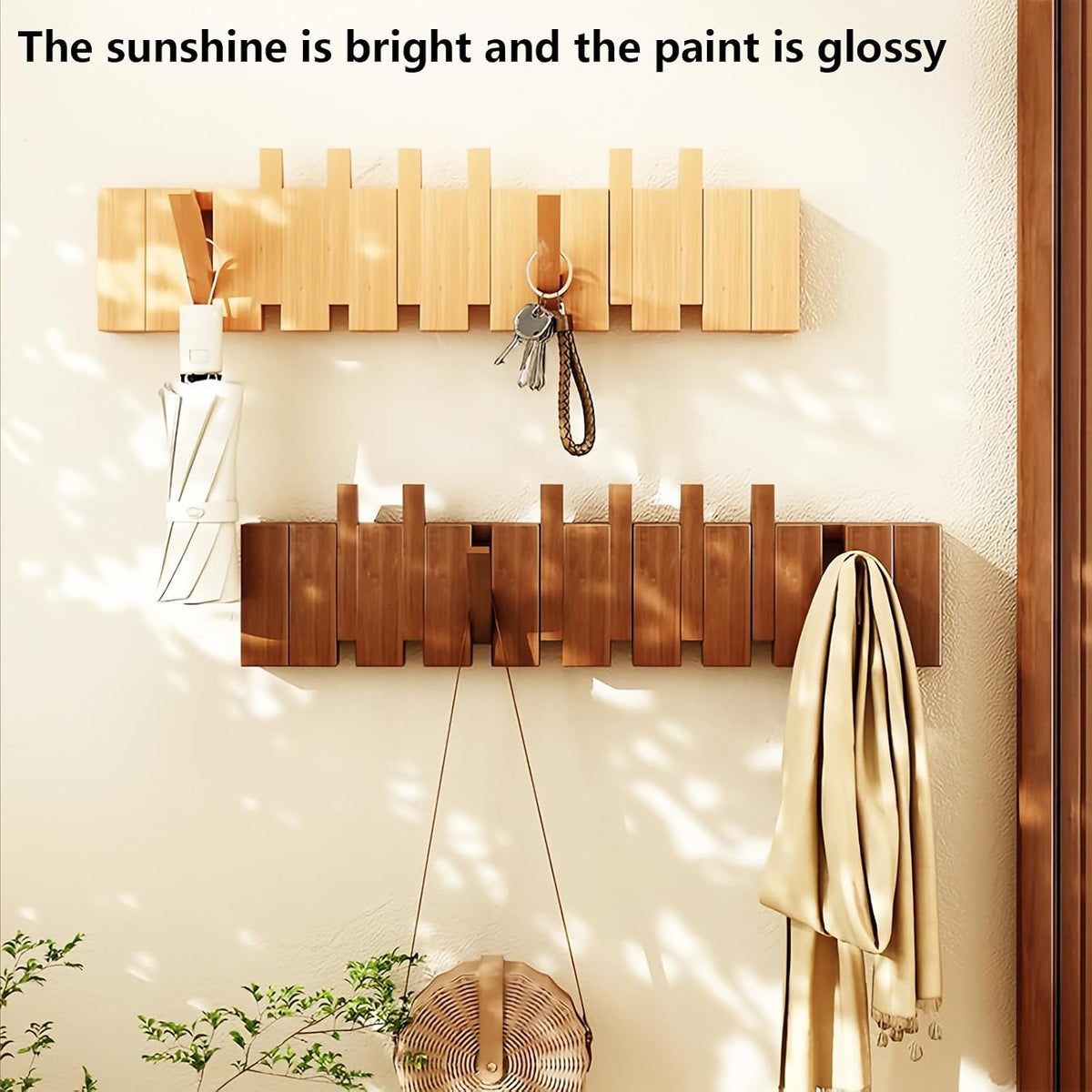 Paint Wood Wall Mounted Coat RackHooks Piano Key Hangers Natural Solid Wood Hanger Non-Woven Fabric Clothes Hangers for Closet, Kitchen, Bedroom, Bathroom, Entryway (Walnut-Beech, 8 Hooks)