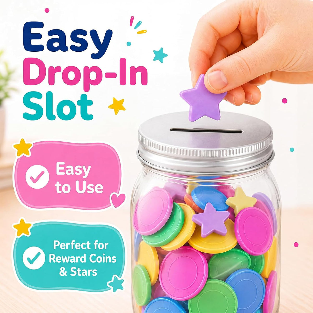 Roowest 6 Pcs Reward Jars for Kids Classroom Behavior Management