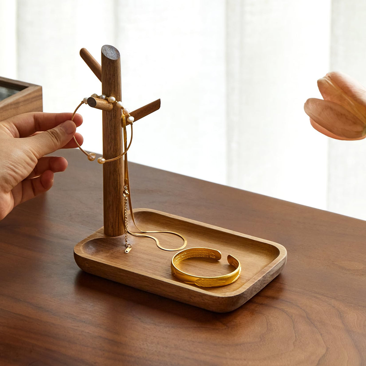 Solid Acacia Wood Key Tray and Bowl, Acacia, Square
