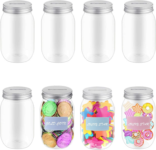 12 PCS Reward Coin Jars for Behavior Tokens, Clear Plastic Coin Reward Jars Token with Blank Labels for Behavior Management Teacher Teaching Supplies, 400 ml
