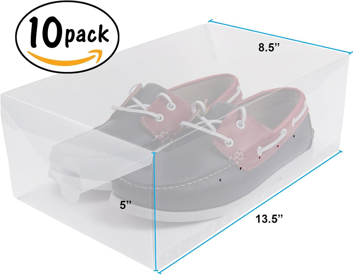 Greenco Clear Foldable Shoe Storage Boxes, 10 Pack. Stackable Heavy Duty Plastic Shoe Storage Boxes, Shoe Box Organizers