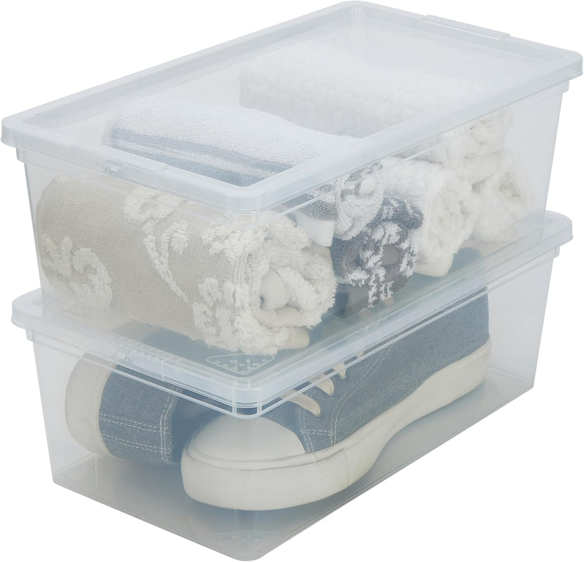Simplify Storage Bins with Lids | Dimensions: 13.23"x 7.5"x 4.5" |6 Pack| Stackable | Nestable Bins | Great for Clothing | Books | Household Items | Shoes | Home Organization | Clear.
