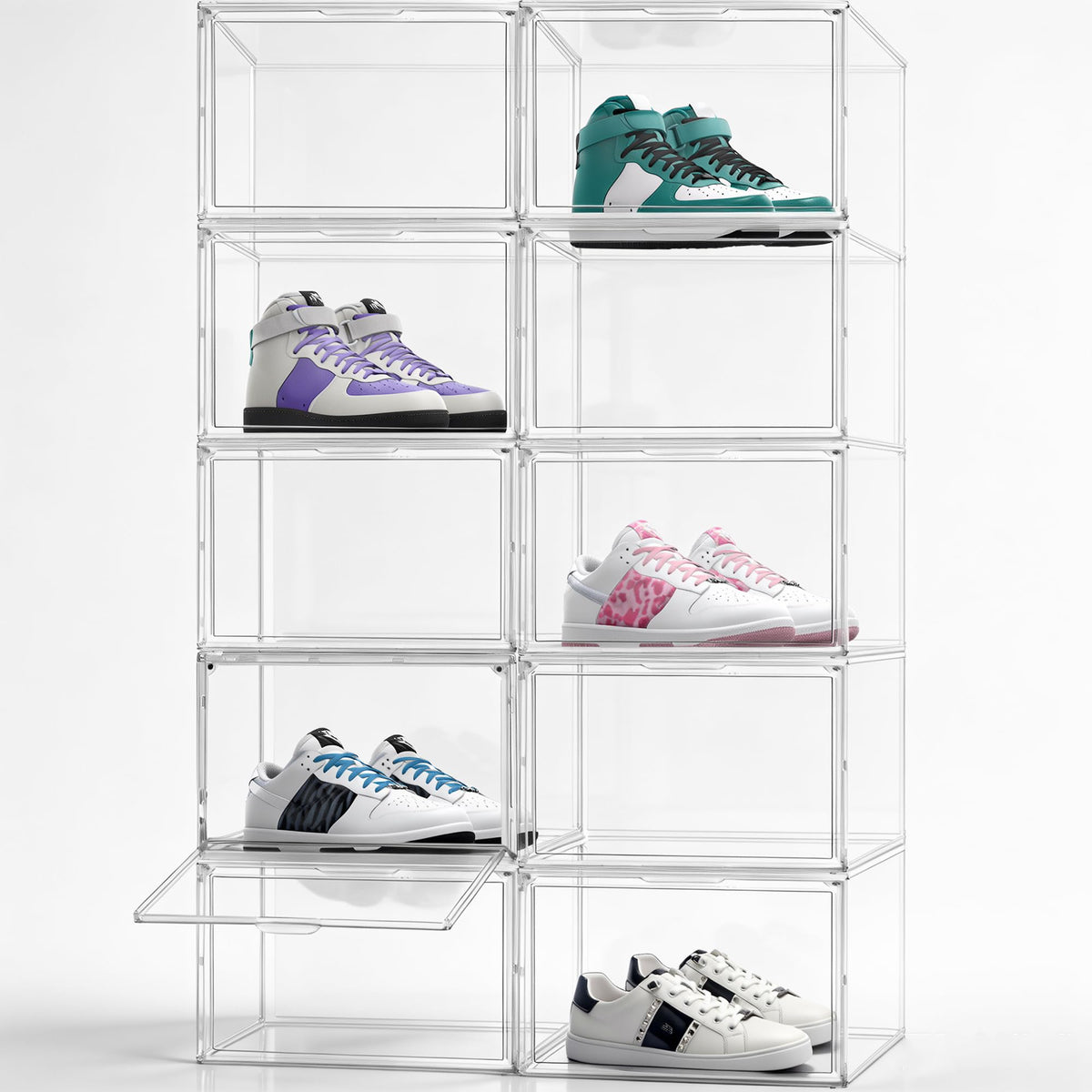 Heavy Duty Acrylic-Look Shoe Box, Size 13, Stack Everyday Footwear Storage