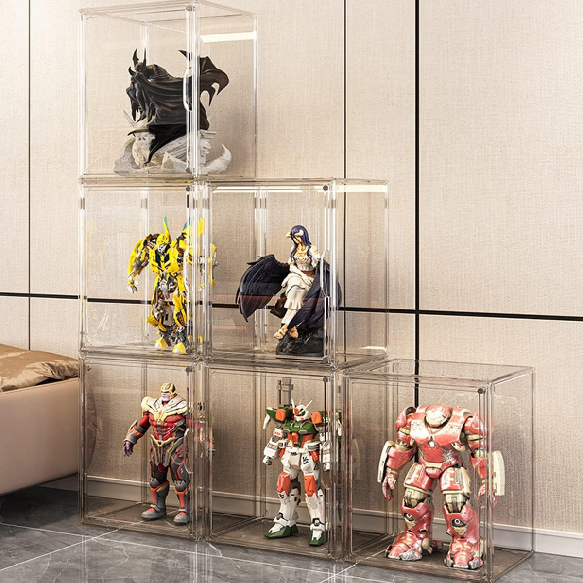 GUDEMAY Clear Stackable Plastic Storage Bins with Lid, Dustproof Acrylic Display Case for Collectibles, Large Figures Showcase, Shoe Storage Box, Closet Organizer for Book Cosmetic Purse (L, Count, 1)