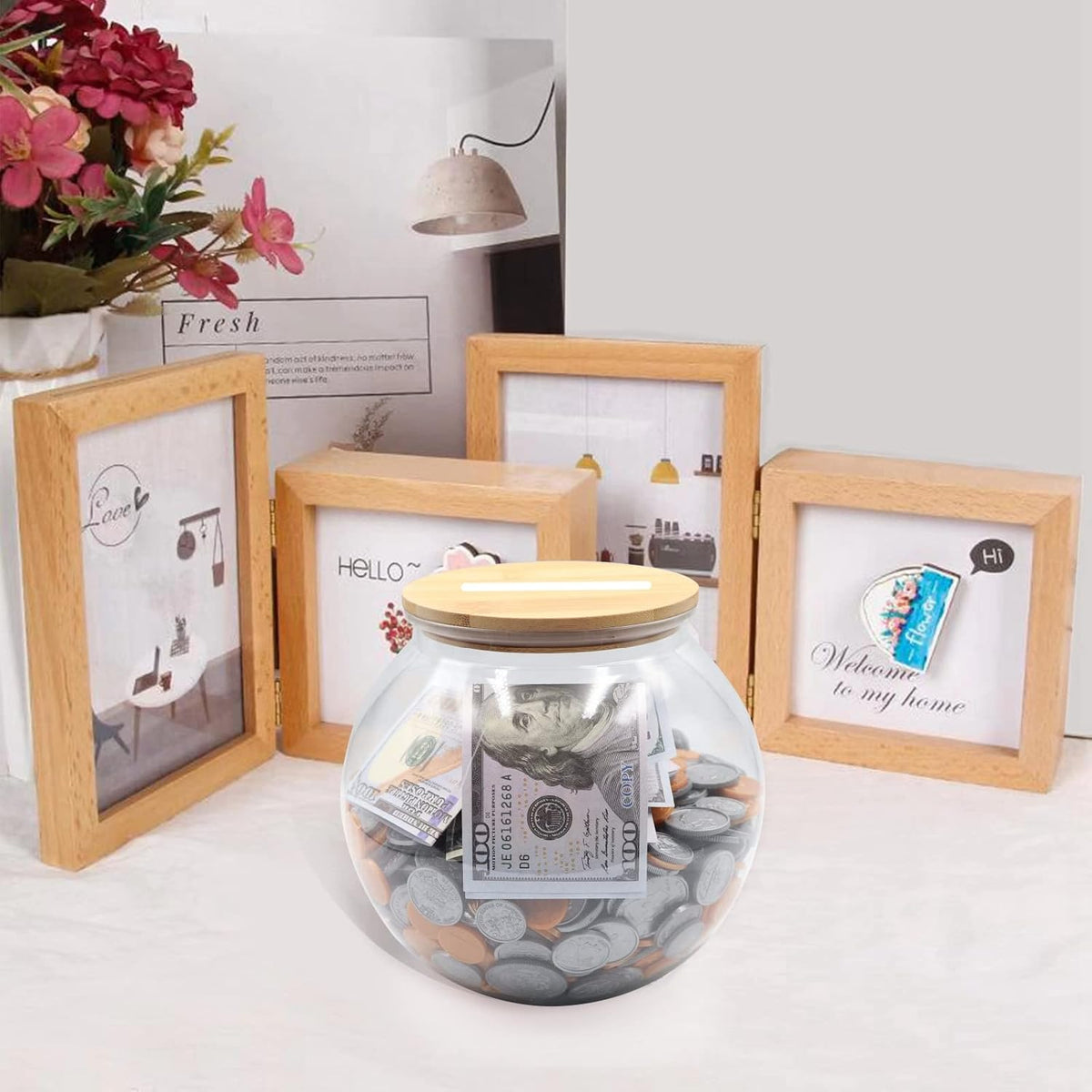 Yamahiko Large Clear Coin Bank Jar with Slotted Lid, 3/4 Gallon Plastic Money Tip Change Savings Coin Jar for Coin or Raffle Ticket, Big Clear Money Coin Tip Piggy Change Bank Box for Adults Teens