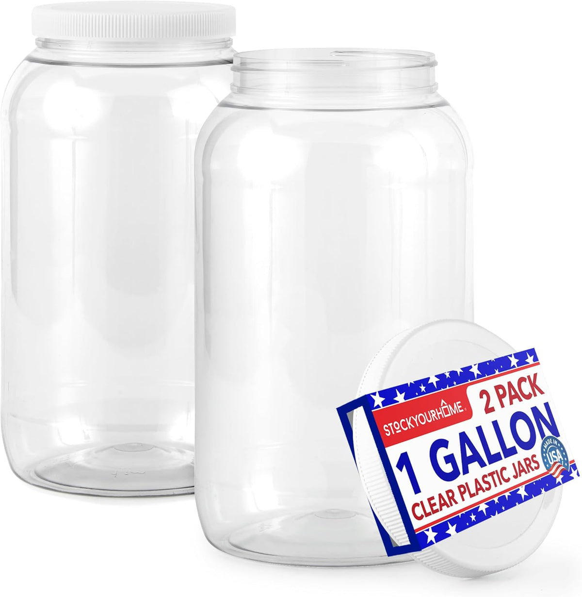 Stock Your Home 1 Gallon Clear Plastic Jars with Lids (2 Pack) 128 oz Wide Mouth Large Jar with Lid, Big Container for Candy, Cookies, Arts & Crafts, Bartender Money Tips, Kitchen & Pantry Storage