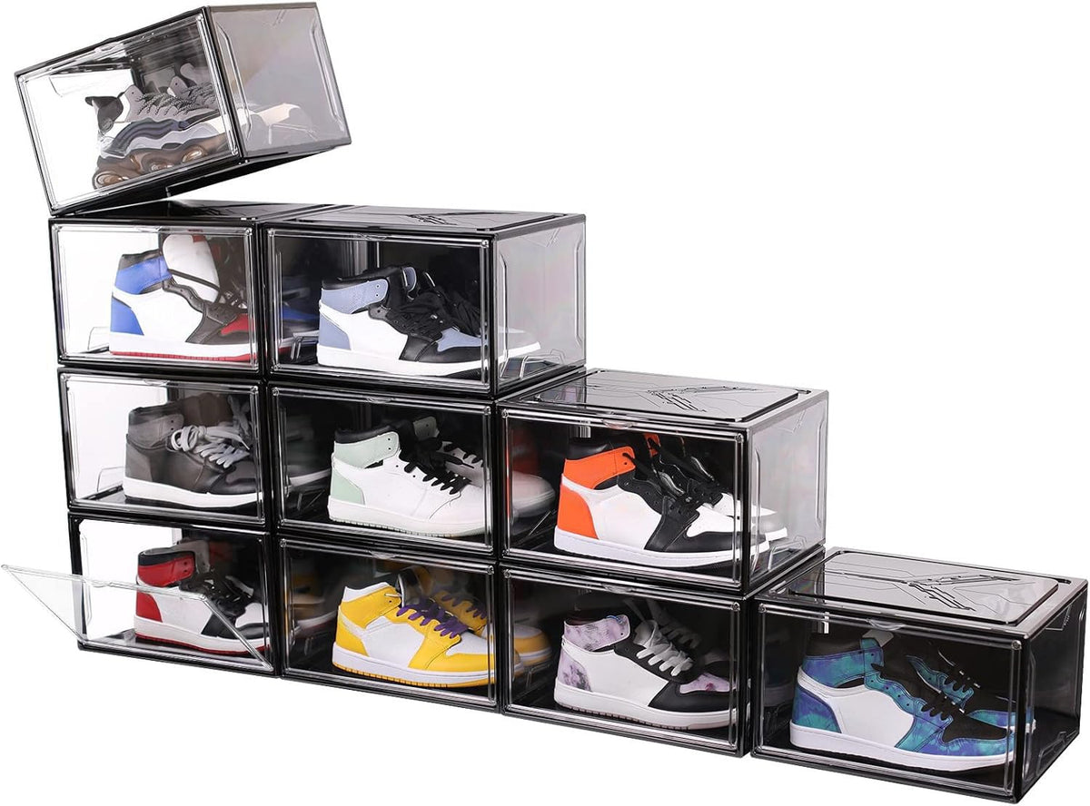 KDOR Clear Plastic Shoe box Organizer, 3 Pack Stackable Sneaker Boxes, Transparent Display Case with Magnetic lid, Tidy Home & Office Closet Storage