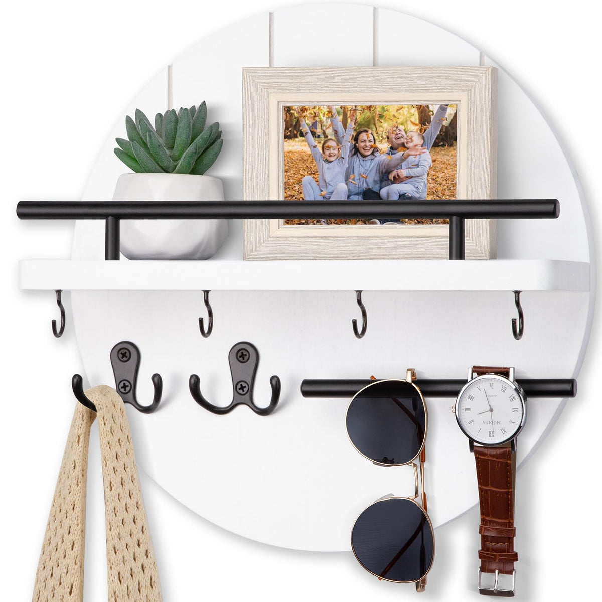 Nekon Key Holder Wall Mount, 11.8” Wood Mail Organizer for Wall, Black