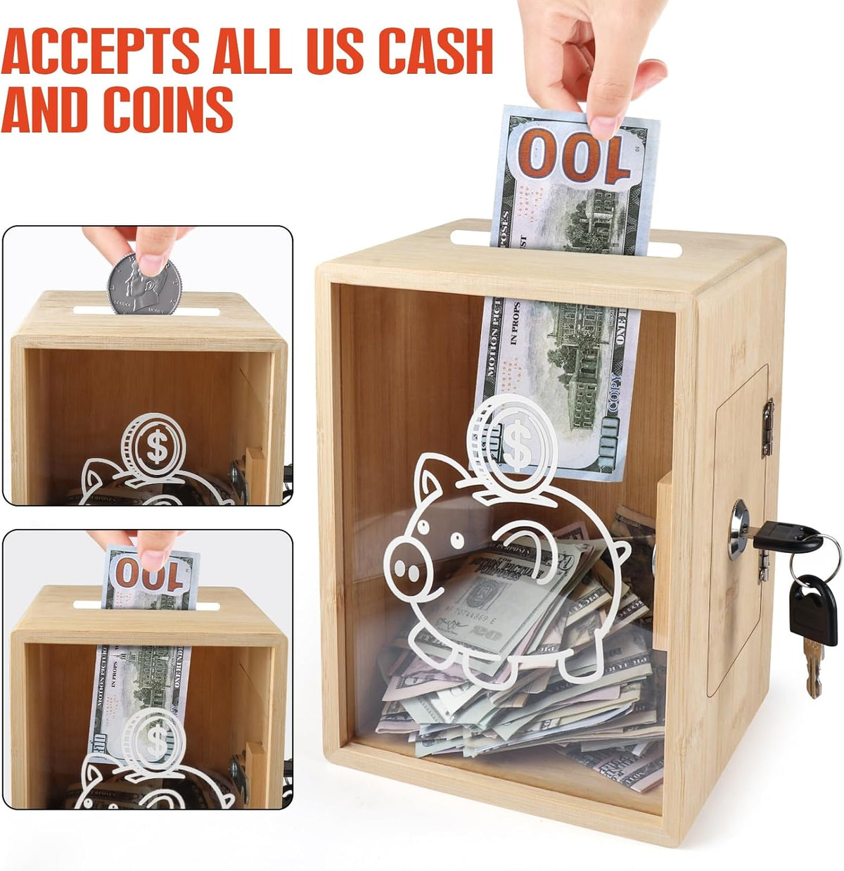 Piggy Bank with Lock, Openable Money Saving Box Bank Money Container Holder Jar for Cash Saving, Large Clear Saving Change Coin Jar Cash Box Money Penny Bank Vault for Adults Saver