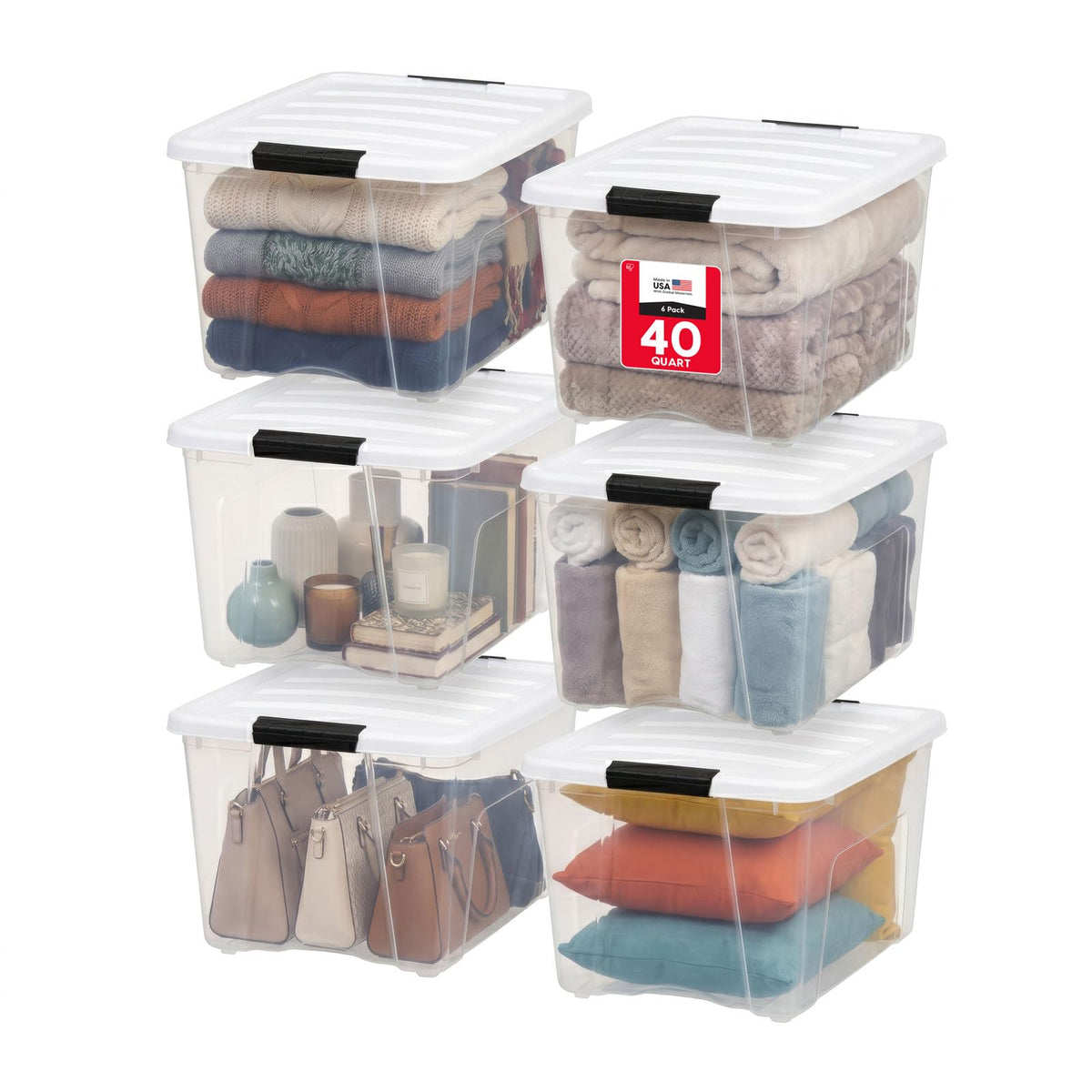 IRIS USA 10-Pack 6 Quart Storage Bins with Lids, Pearl