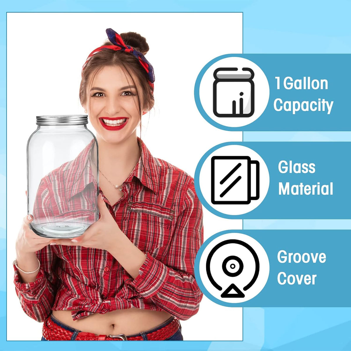 Yinkin 1 Gallon Large Clear Coin Bank Jar with Slotted Lid Large Piggy Change Bank for Adults Teens Holds About 3000 in Coins Glass Money Tip Change Savings Jar for Raffle Ticket Fund Adults Gift