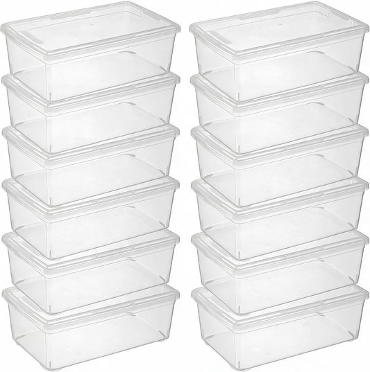 novelinks 12 Pack 6QT Plastic Storage Bins with Lids, Shoe Bins