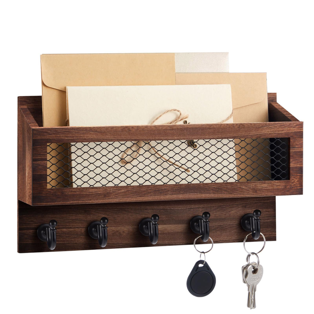 Colingmill Magnetic Mail and Key Holder with 5 Hooks for Wall, Black