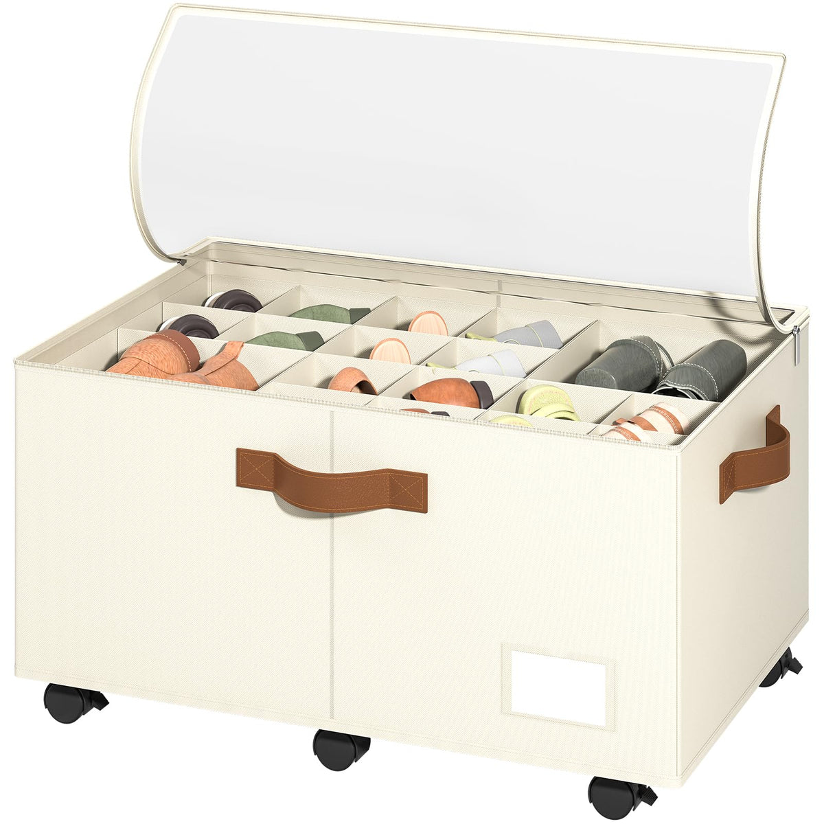 Foyego Shoe Organizer for Closet, Shoe Storage with Wheels, Beige