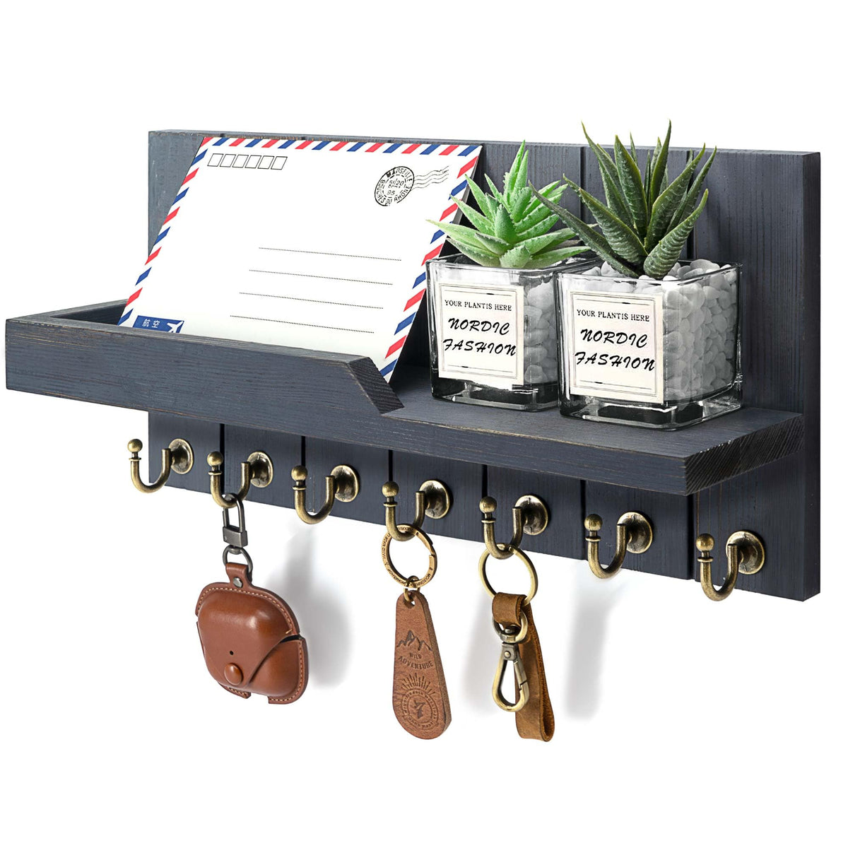 Rebee Vision Key Holder Wall Mount with 5 Key Hooks for Entryway, White