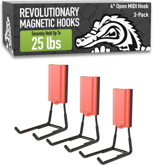 GATOR MAGNETICS MIDI 4 in Red Open Hooks, 25 lb Magnetic Hooks – 3 Pack