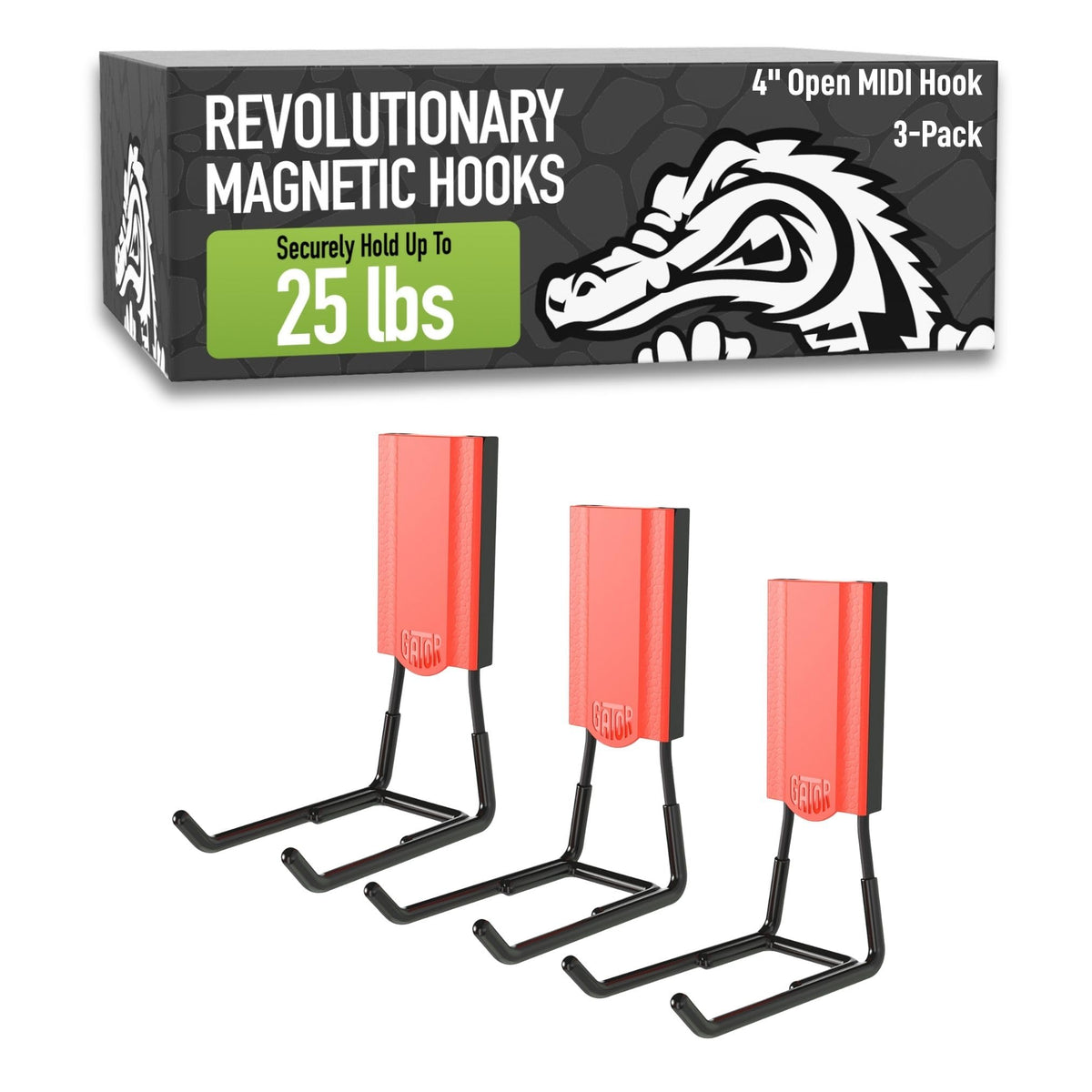 GATOR MAGNETICS MIDI 4 in Red Open Hooks, 25 lb Magnetic Hooks – 3 Pack