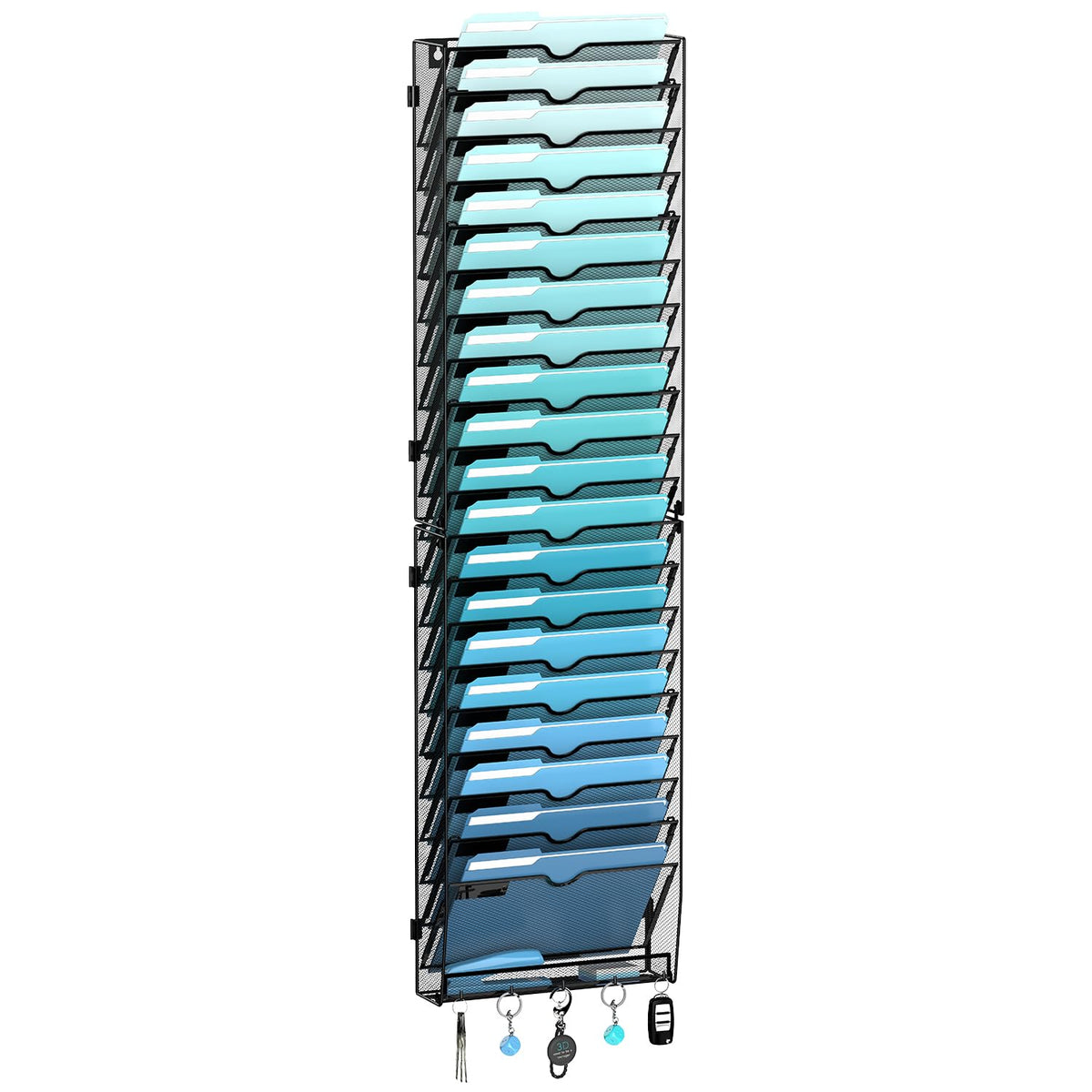 8-Tier Wall File Organizer and Mail Organizer with 5 Hooks, Black