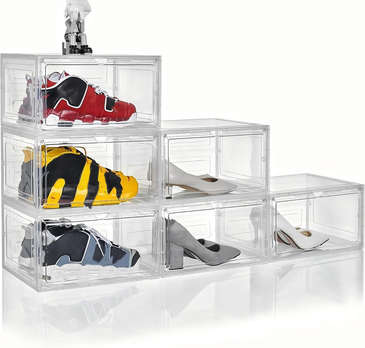 Attelite Large Shoe Boxes 8 Pack Drop Side Shoe Storage Containers Black