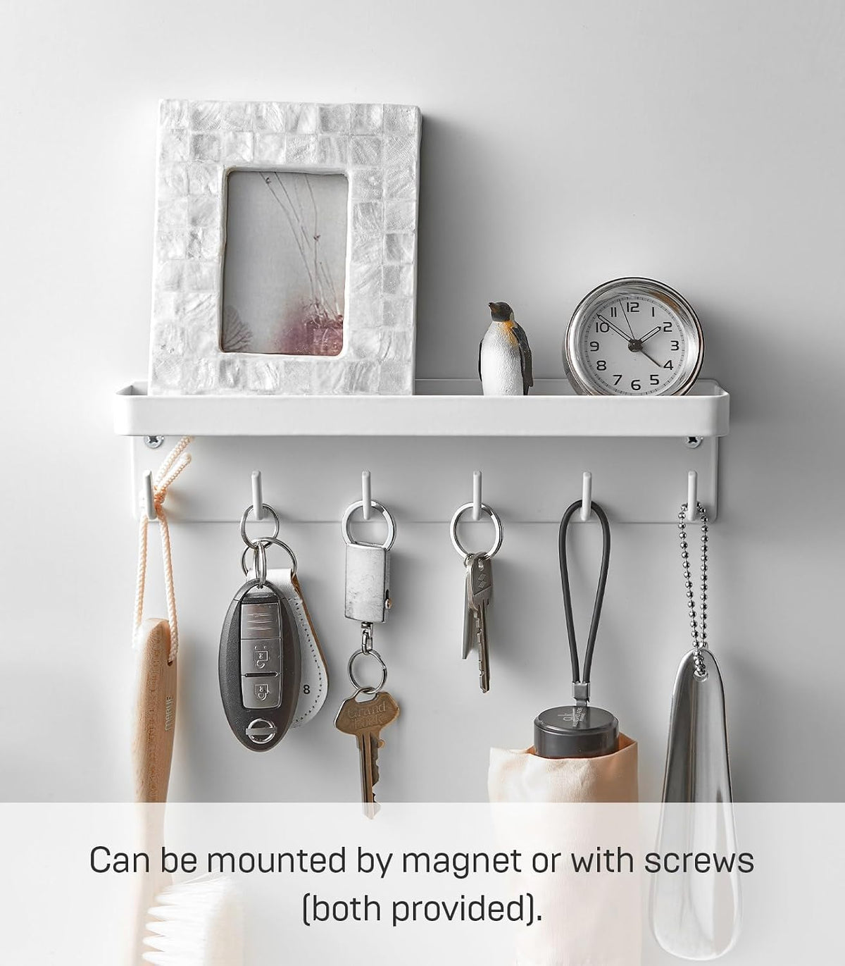 YAMAZAKI Home Magnetic Key Rack with Tray Steel One Size White