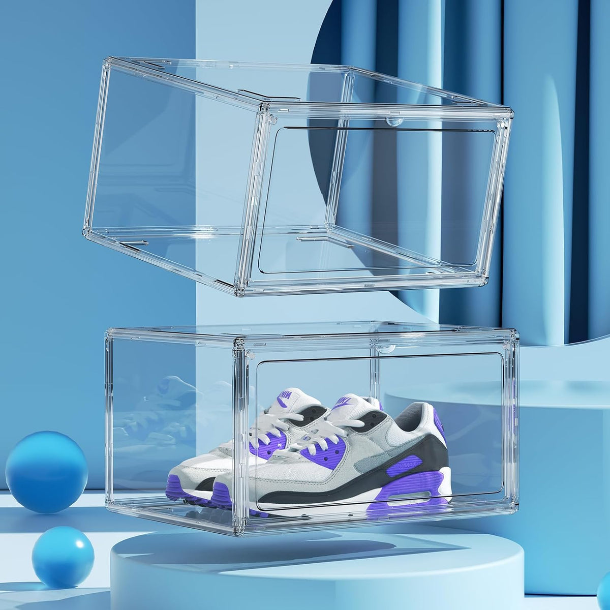 HIYOHIYO Clear Shoe Storage Box with Large Capacity Fits US Size 14, 1-Pack