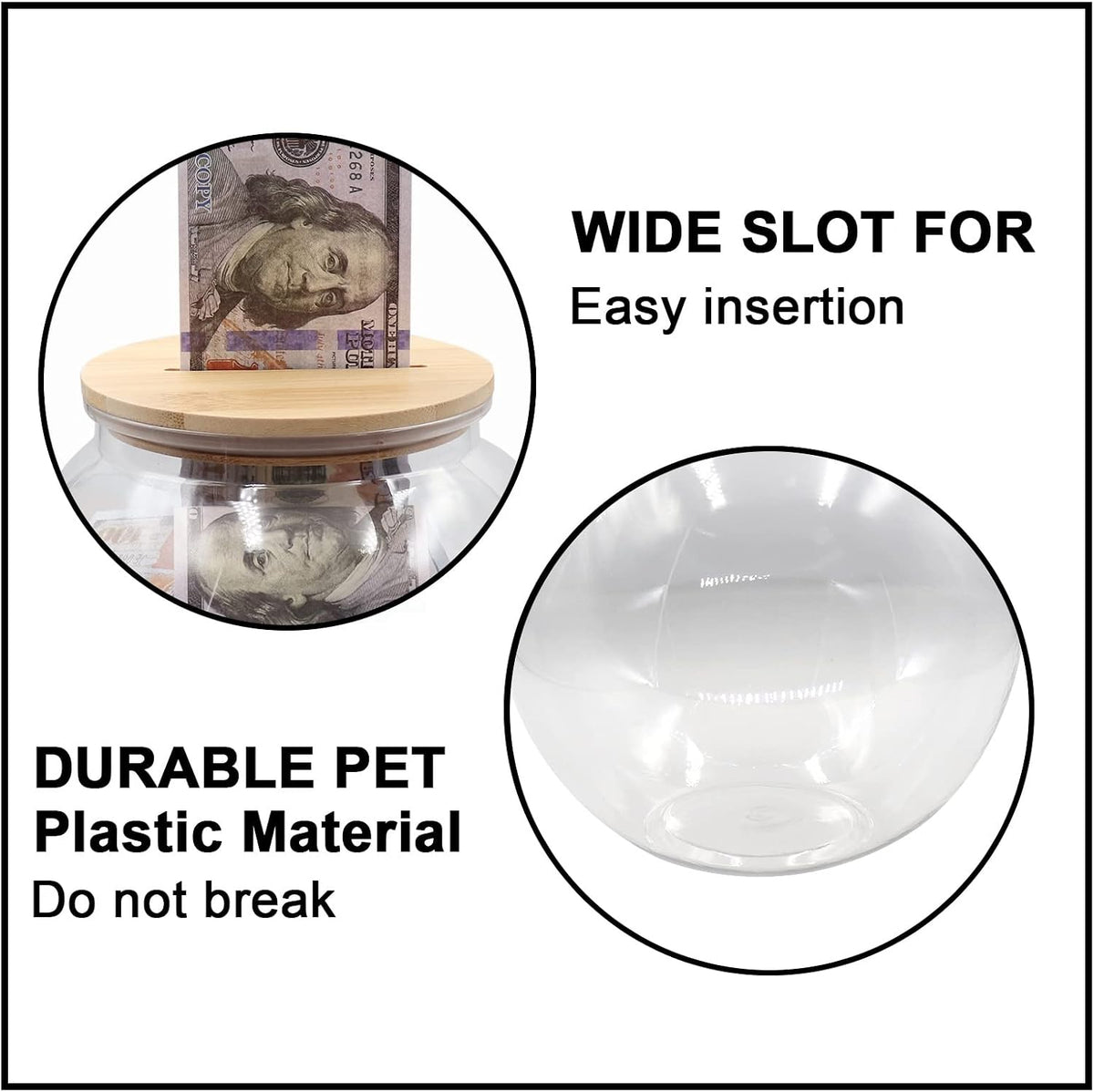 Yamahiko Large Clear Coin Bank Jar with Slotted Lid, 3/4 Gallon Plastic Money Tip Change Savings Coin Jar for Coin or Raffle Ticket, Big Clear Money Coin Tip Piggy Change Bank Box for Adults Teens